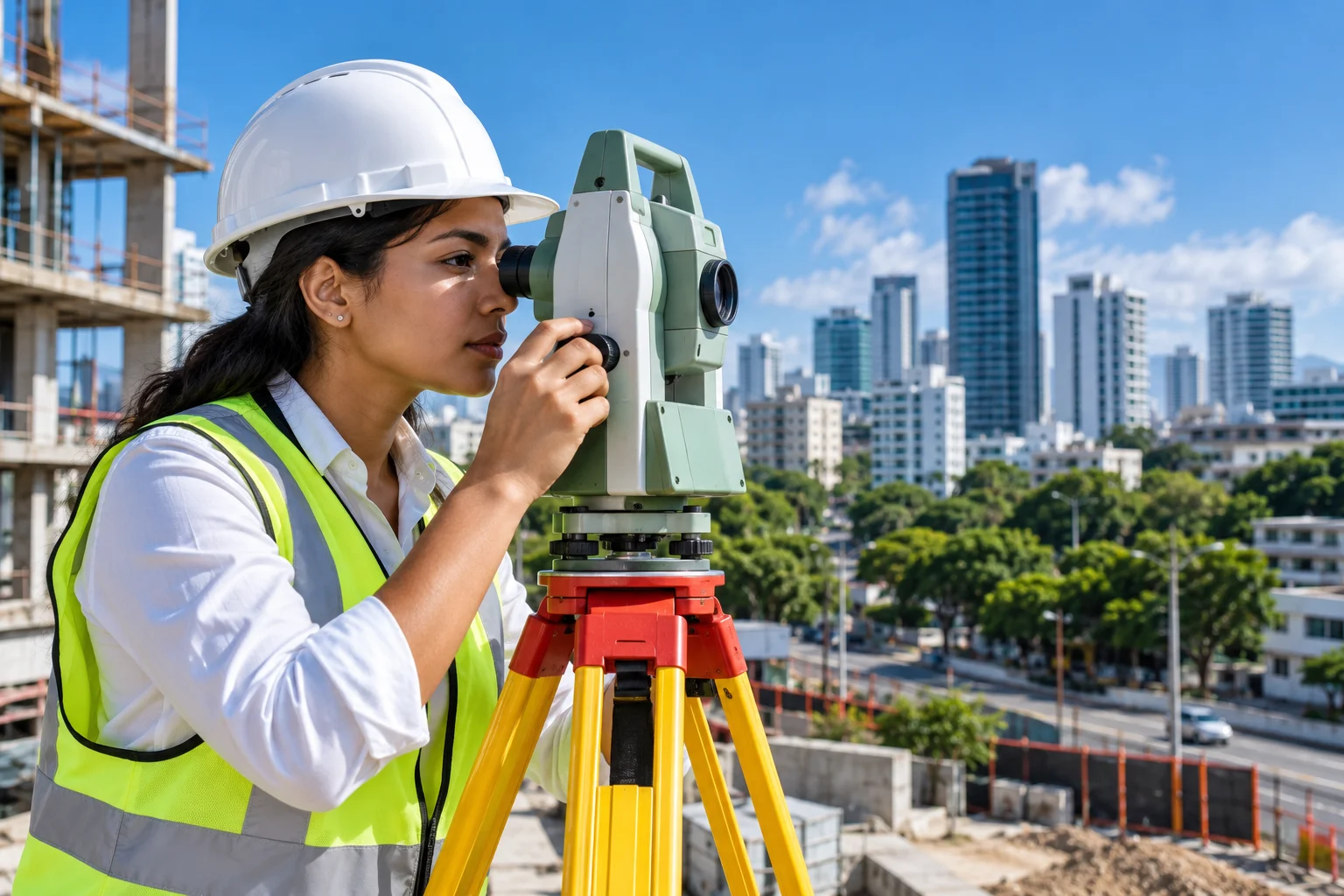 Profesional de agrimensura trabajando con estación total